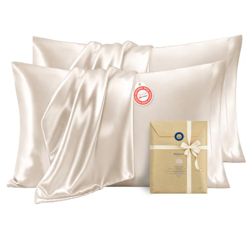 King Satin Pillowcases Set of 4 - Beige, 20x36 Inches, Silk-Like, Bedsure