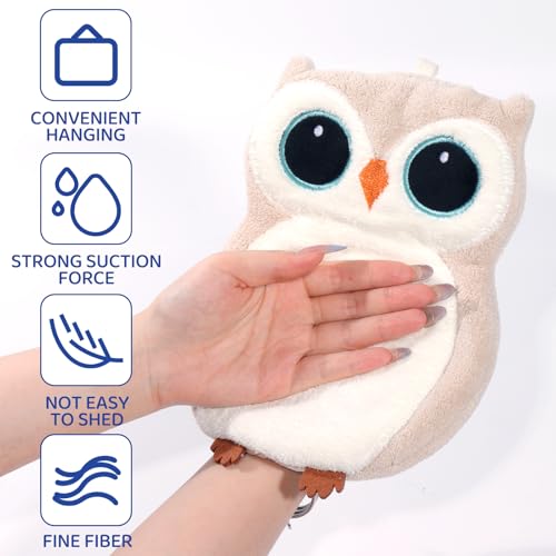 Beige Owl Wall Mounted Hand Towels 2 Pack - Soft, Quick Dry