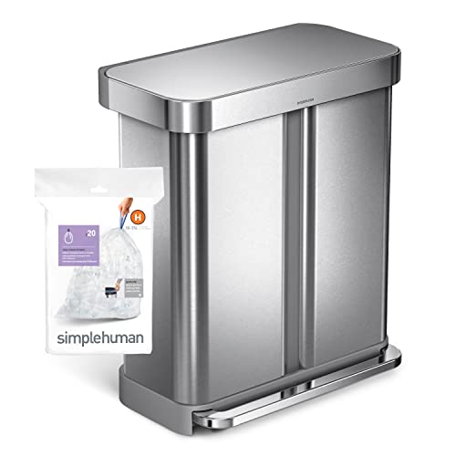 simplehuman Code H Custom Fit Trash Liners, 30-35 Liter, 60 Count, Clear