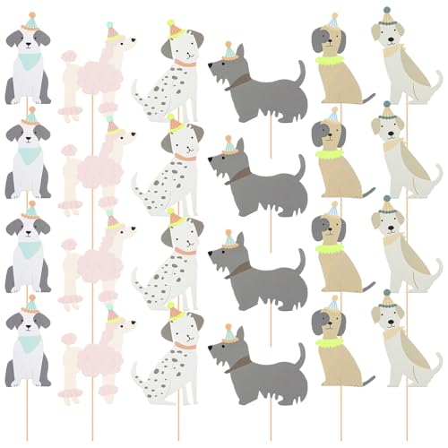 24 Pack Dog Cupcake Toppers Puppy Theme Birthday Party Decorations
