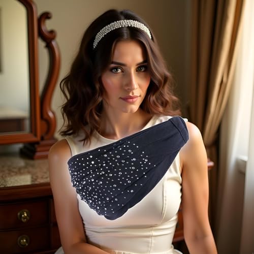 Cauaoa Black Rhinestone Makeup Headband Soft Elastic Hair Wrap