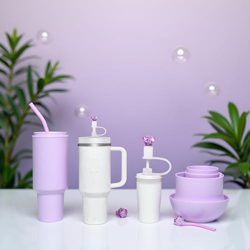 Purple Diamond Silicone Straw Toppers for Stanley Cups - 30 Pack