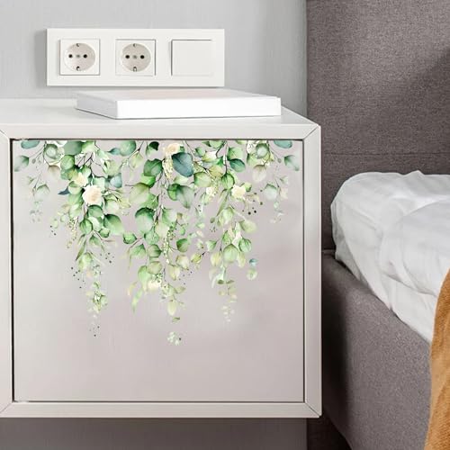 SEIHDHIK Green Plants Toilet Stickers 2 Sheets Leaves Flowers Bathroom Wall Decals