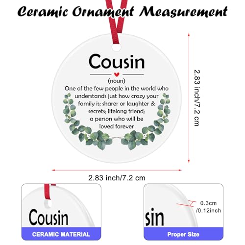 Cousin Ceramic Christmas Ornament Keepsake Gift with Velvet Pouch
