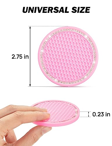 Pink Crystal Rhinestone Car Coasters - 2 Pack Anti-Slip Inserts