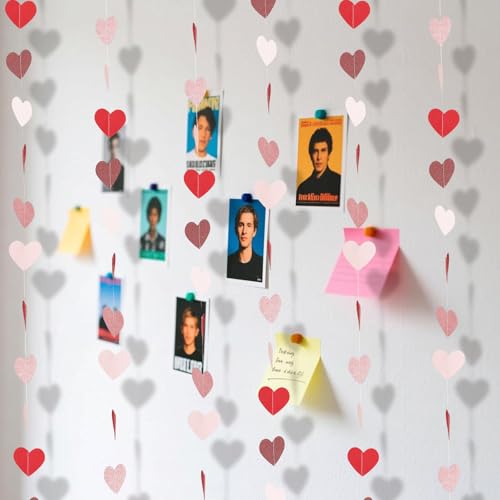 39.2FT Pink Red Glitter Heart Garland - Perfect for Celebrations
