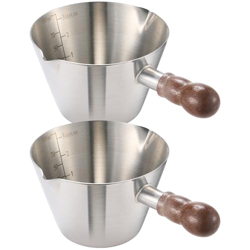 Baalaka Stainless Steel Espresso Cups Set with Wooden Handles - 3.4oz