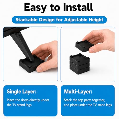 Adjustable Stackable TV Stand Riser Blocks - 4 Pack with Anti-Slip Feet