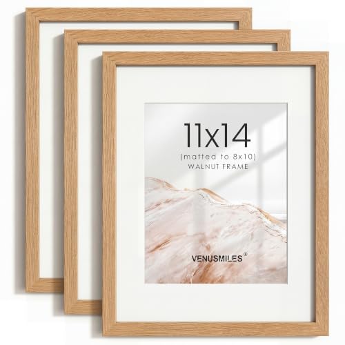 Venusmiles 11x14 Natural Oak Wood Picture Frame with 8x10 Mat