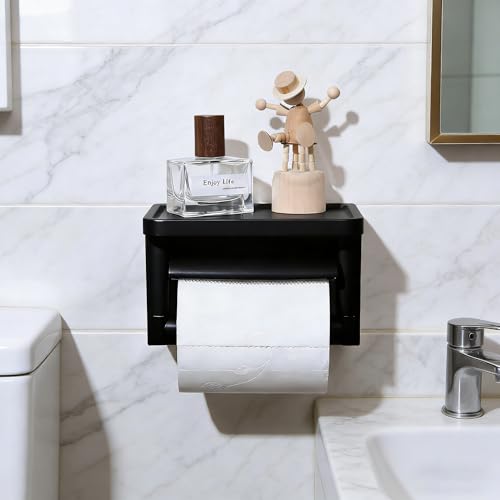 Matte Black Toilet Paper Holder with Shelf and Cutting Function