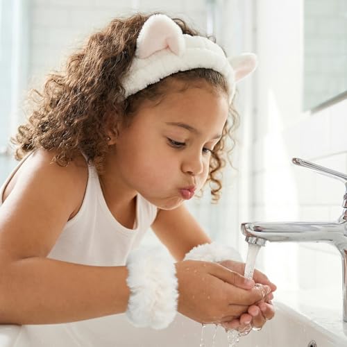 Cat Ear Spa Headband and Wristband Set for Washing Face and Skincare