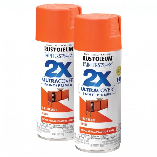 Rust-Oleum Painter's Touch 2X Ultra Cover Spray Paint Satin Fire Orange 12 oz Pack of 2