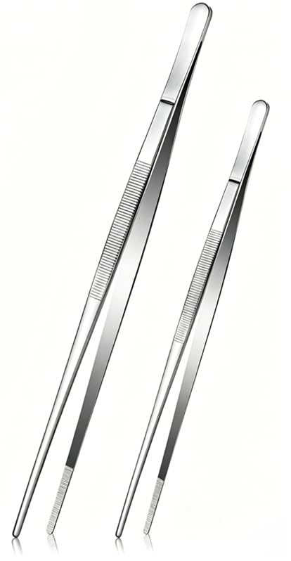 Stainless Steel Kitchen Tweezers Tongs Set - 10 & 12 Inch Precision BBQ Tools