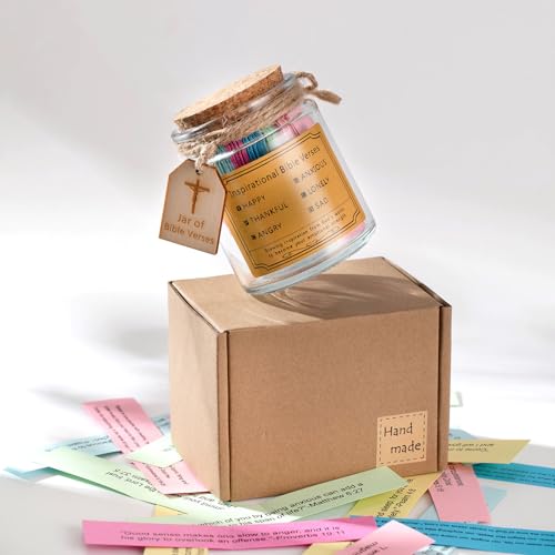 Bible Verse Jar with 96 Color-Coded Scripture Cards in Glass Cork Bottle