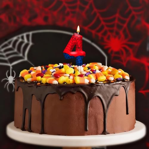 Number 4 Spider Birthday Candle - Themed Cake Topper for Kids Party