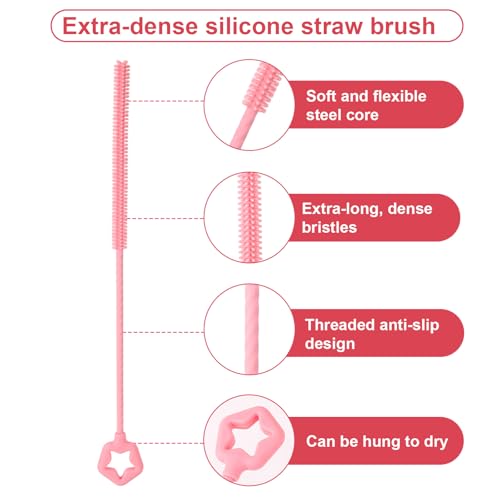 Penitue Silicone Straw Cleaner Brushes - 4 Pack, Pink Star & Heart