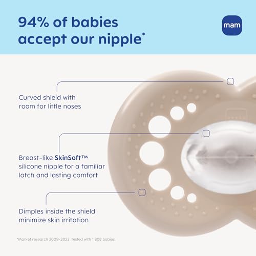 MAM Original Baby Pacifiers for 6-16 Months, Glow-in-the-Dark, 2 Count (Pink)