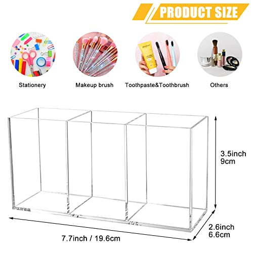 Cerpourt Clear Makeup Brush Organizer - Acrylic Storage Holder with 3 Slots