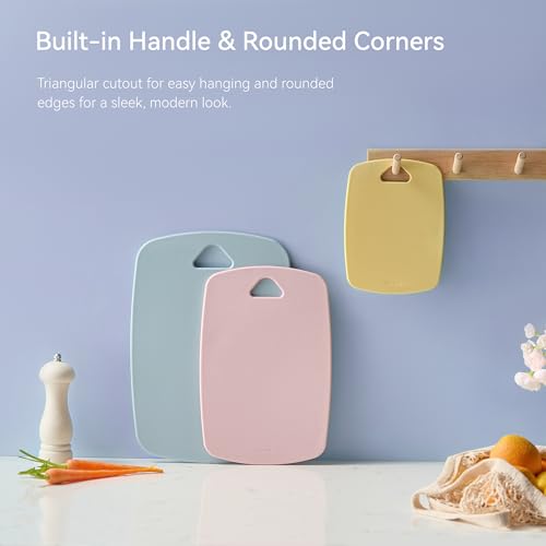CAROTE Cutting Boards for Kitchen, Plastic Cutting Board Set of 3, Lightweight Chopping Boards for Vegetable/Meat/Fruit, with Easy Grip Handle, Dishwasher Safe Colorful