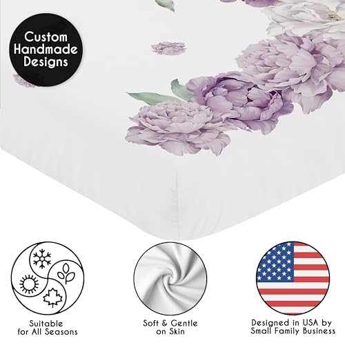 Sweet Jojo Designs Fitted Baby Crib Sheets (Boho Purple Floral) for Girls, Infant Nursery, Toddler Room - Standard Size (Photo Op, Lavender, Bohemian, Vintage, Watercolor, Shabby Chic, Farmhouse)