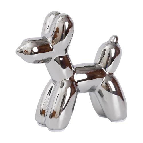 Silvery Balloon Dog Ceramic Statue - Handmade Small Figurine