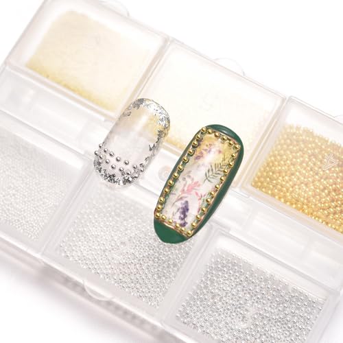Siyuwuro Mini Metal Caviar Beads for Nail Art 3D Gold Silver Charms
