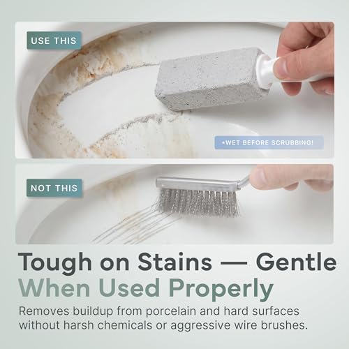Toilet Bowl Pumice Stone with Handle - 3 Pack for Hard Water, Lime & Rust Removal