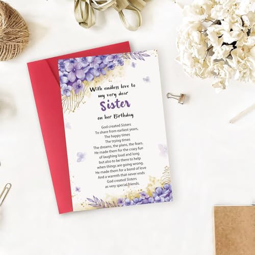Birthday Card for Sister - Elegant Greeting Card with Envelope, 8x5.3 Inches