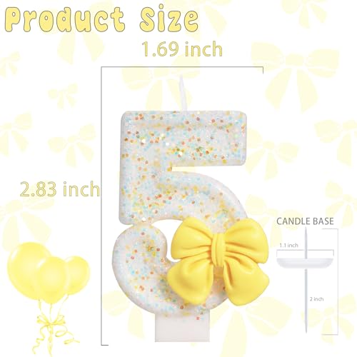 Number 5 Birthday Candle with Yellow Bow - Eco-Friendly Cake Topper