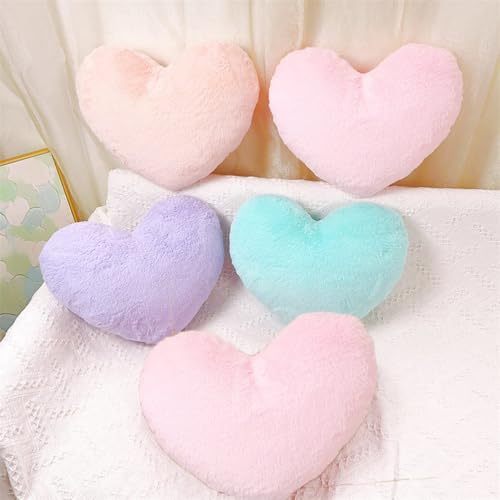 Pink Heart Shaped Throw Pillow, Soft Fuzzy Plush Cushion 13" x 10"