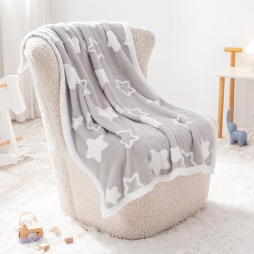 Grey Reversible Baby Blanket for Toddlers - Ultra Soft Star Jacquard Fleece, 33x43 Inches