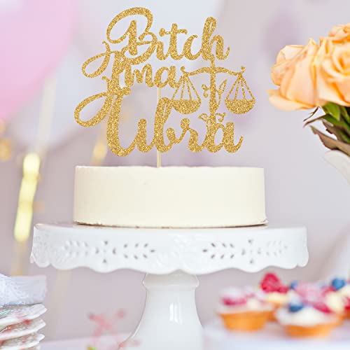 Libra Birthday Cake Topper - Zodiac Party Decoration in Gold