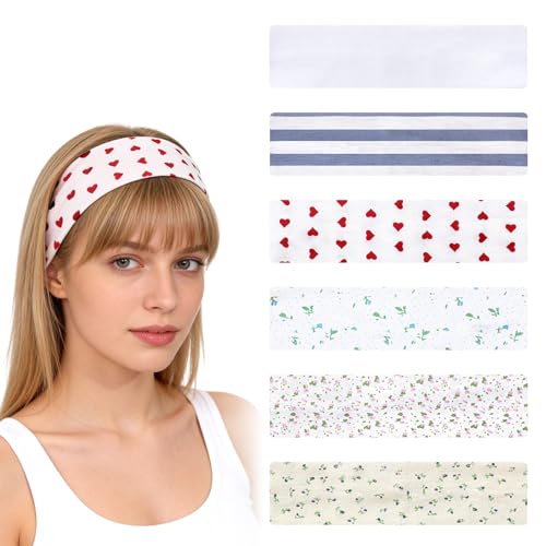 Tyqour Women's Cotton Floral Headbands 6-Piece Non-Slip Stretchy Set