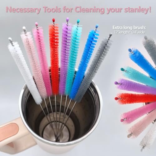 12-Inch Extra Long Straw Cleaner Brush Set - 8 Color Nylon & Stainless Steel