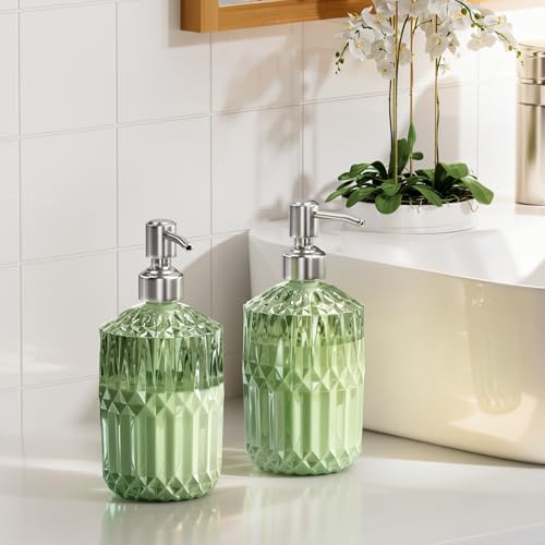 AmazerBath Green Glass Soap Dispenser with Stainless Steel Pump - 14.2OZ
