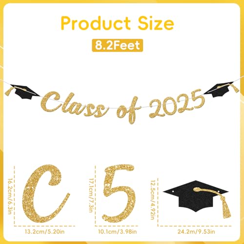 2025 Graduation Banner - Gold Glitter Party Decor for Celebrations