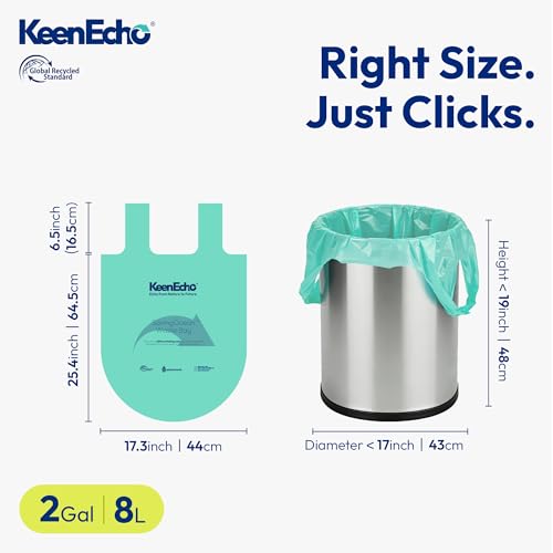 KeenEcho 2 Gallon Green Trash Bags with Handles - 50 Count, Sage & Sea Salt Scented