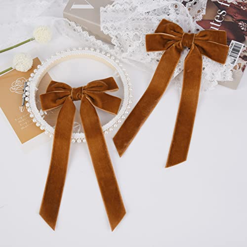 Aileam Brown Velvet Hair Bows with Alligator Clips - 2 Pack