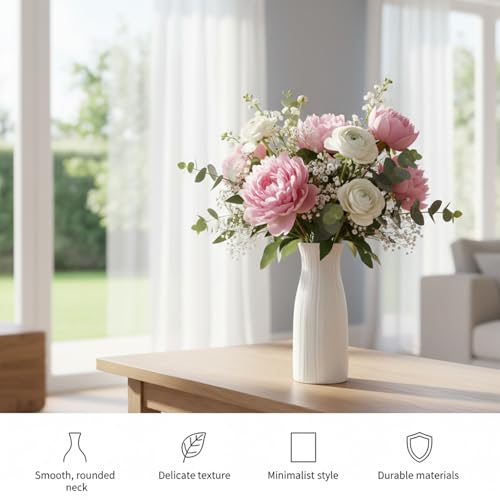 Unbreakable Plastic Vase for Flowers - Ceramic Look, 8.1 Inch Home Decor