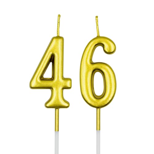 Artensueno Gold Number 46 & 64 Birthday Candles Cake Topper Decoration