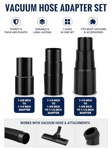 3-Piece Vacuum Hose Adapter Set - Compatible with 1-1/4", 1-3/8" & 1-1/2" Vacs