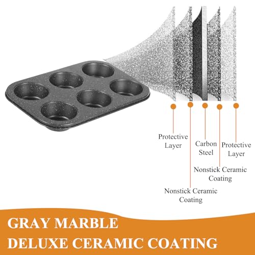 Walooza 6-Cup Nonstick Muffin Pan, Carbon Steel Cupcake Baking Tray