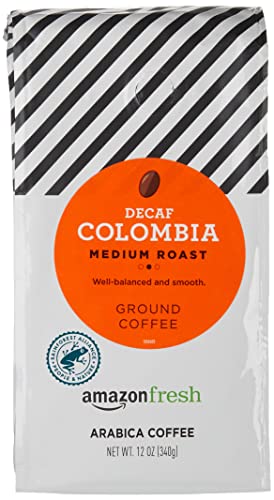Amazon Fresh Decaf Colombia Ground Coffee, Medium Roast, 12 oz (Pack of 3)