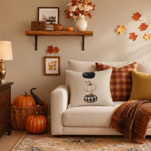 White Pumpkin Fall Pillow Cover 18x18 Inch - Cozy Autumn Sofa Decor Fall10