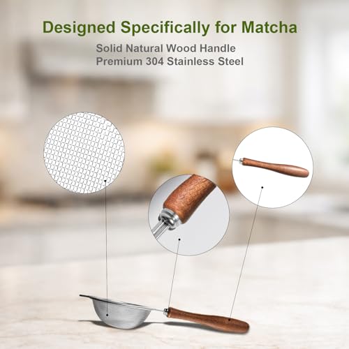 30-Mesh Matcha Sifter with Wooden Handle - 3-Inch Stainless Steel Strainer for Smooth Tea Preparation