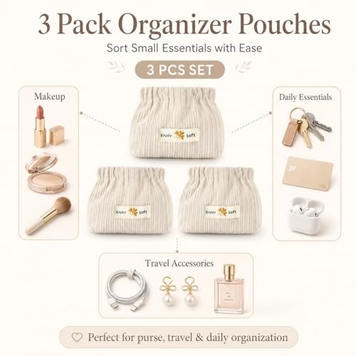 3-Piece Corduroy Makeup Bags Set Portable Travel Cosmetic Pouches