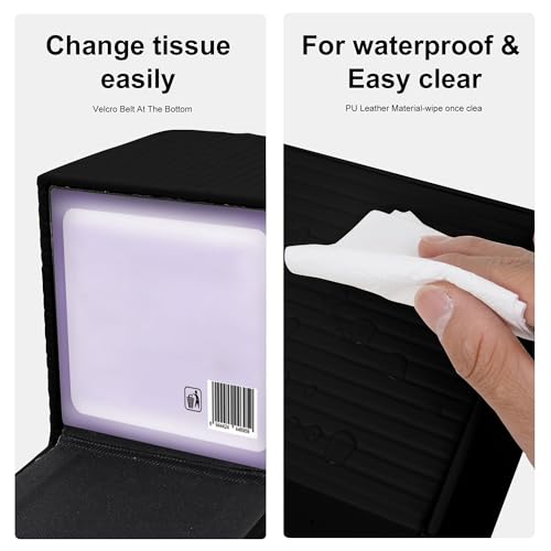 Black Square PU Leather Tissue Box Cover - Stylish Cube Holder