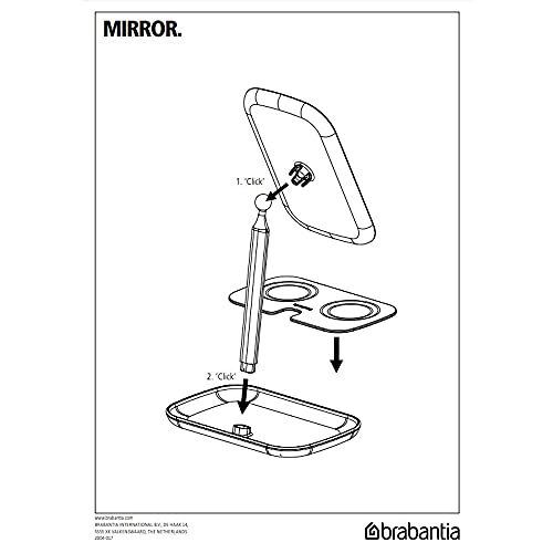 Brabantia Renew 360° Adjustable Vanity Bathroom Mirror with Stand & Storage Tray (Dark Grey) Non-Slip Tray for Makeup, Jewellery, Shaving Accessories (8x8x11)