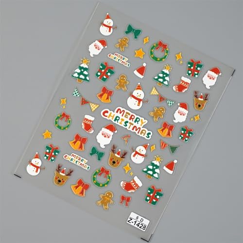 Namrec 5D Embossed Christmas Nail Art Stickers - Santa & Snowman Decals (2 Sheets)
