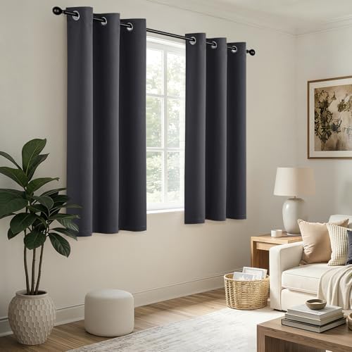 Dark Grey Blackout Curtains - 40x63 Inch, Thermal Insulated, Room Darkening, 2 Panels